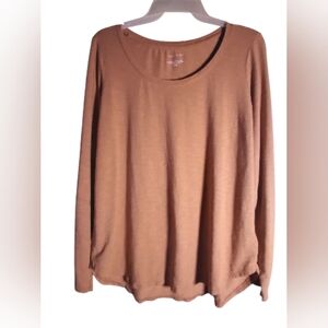 Tahari Women's Tan Long Sleeve Top Long Sleeve L Round Bottom Lagonlook Casual